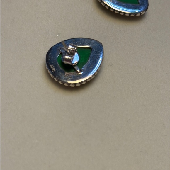 Green and Sterling Silver Alien Stud Earrings - Picture 4 of 4